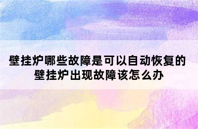 壁挂炉哪些故障是可以自动恢复的 壁挂炉出现故障该怎么办